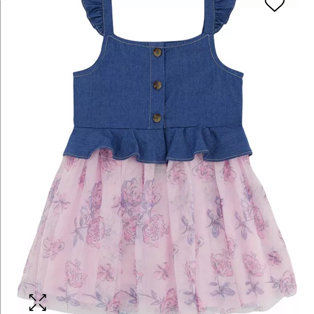 Calvin Klein Dress 3T Toddler Girls Flutter Trim Denim and Floral Mesh Dress